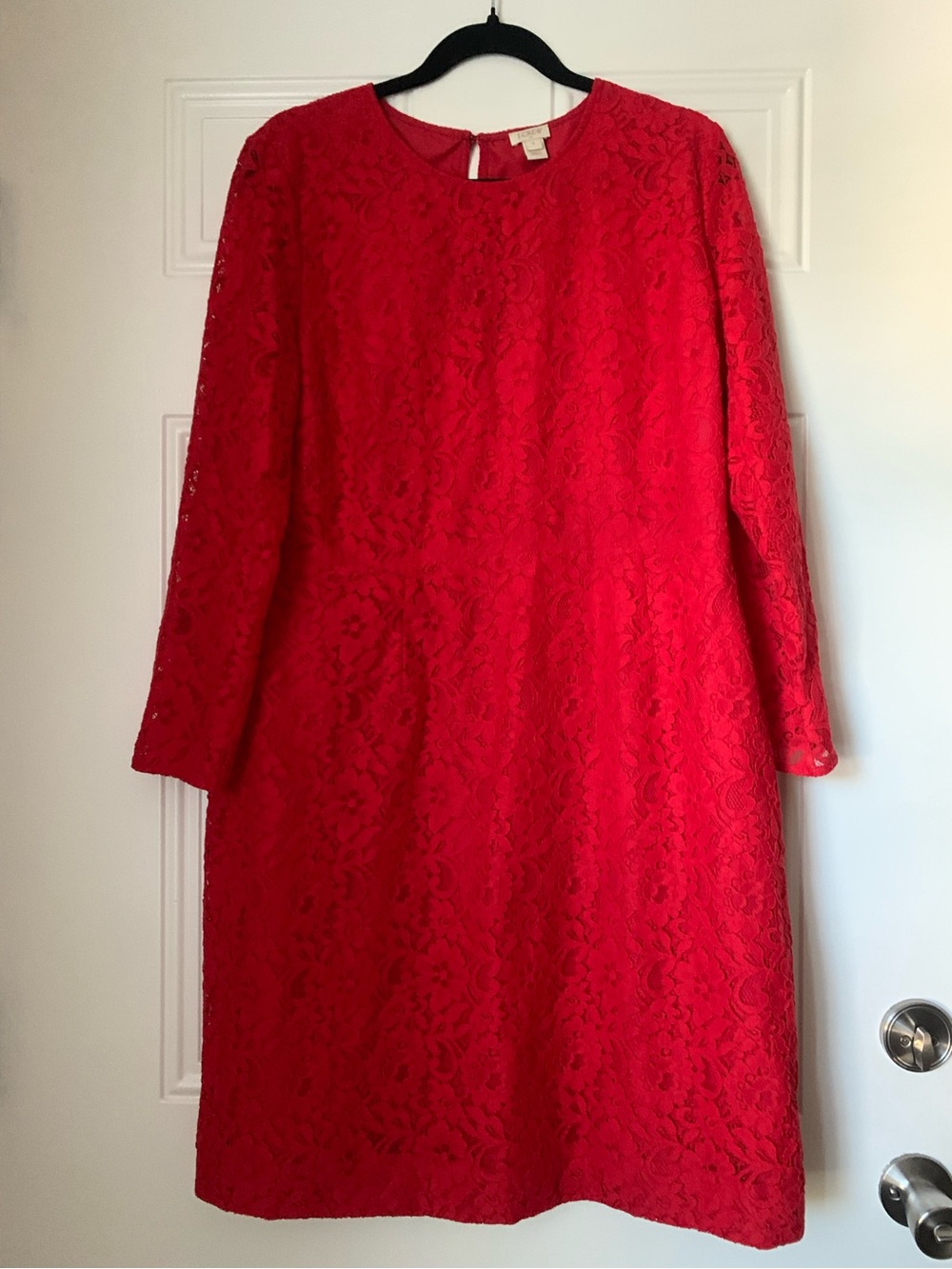 EUC J. Crew Red Lace Long-Sleeve Sheath Dress Size 16